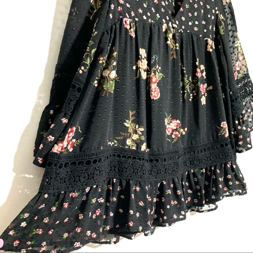 Anthropologie Maeve Steffy Floral Bohemian Babydoll Black Ruffled Blouse size S - Picture 3 of 14